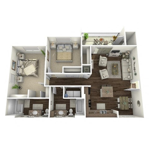 Floor plan for 2 beds, 2 baths, 1089 sqft